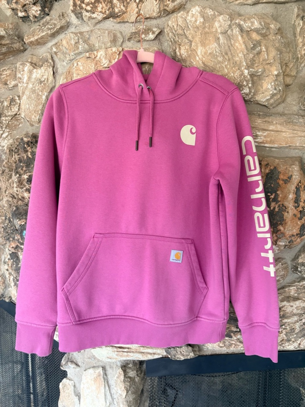 Carhartt Women’s Pink Hooded Sweatshirt with Logo Sleeve